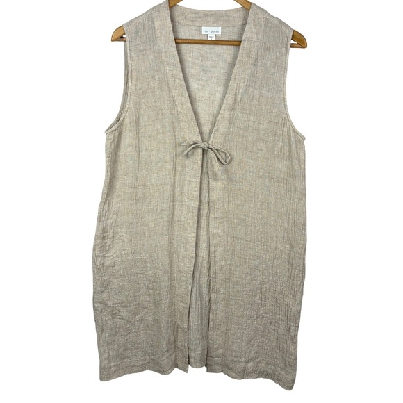 Pure Jill Jackets & Blazers - Pure Jill Women 100% Linen Longline Tie Front Vest Sz M Beige Lagenlook Coastal